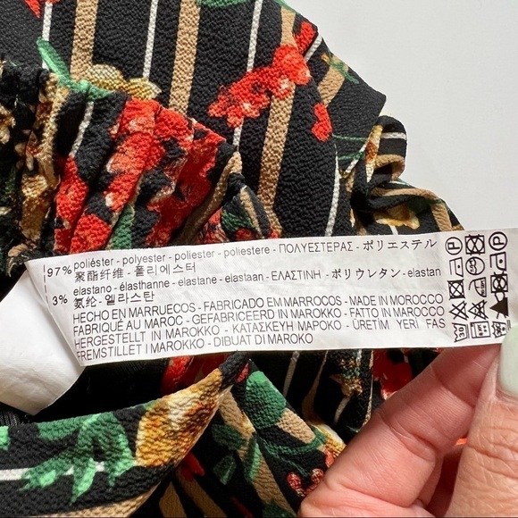 Zara Pants Trousers Striped and Floral Print Cropped Bow at Waist Sz XS - Picture 11 of 11